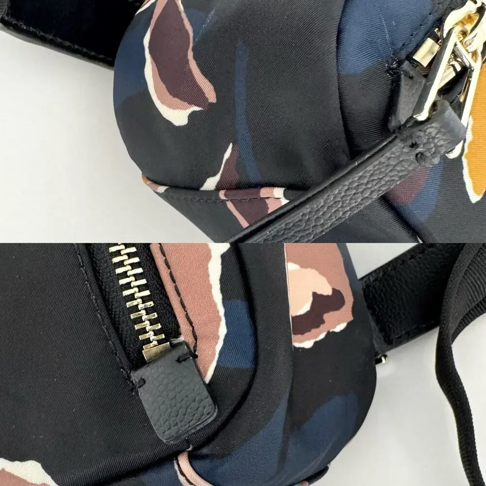 Kate Spade Dawn Paper Rose Medium Backpack Nylon Leather Trim in Black Floral